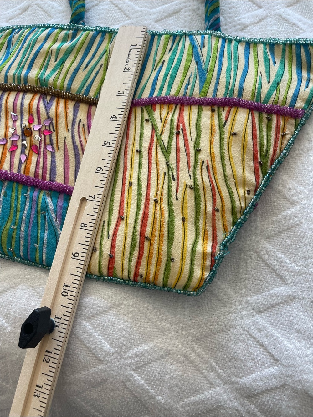 Colorful Striped Patchwork Tote - Multicolor Summer Handbag - Picture 8 of 9
